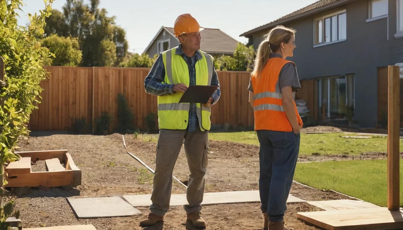 A homeowner reviewing a patio plan with a local concrete provider in the Manassas area
